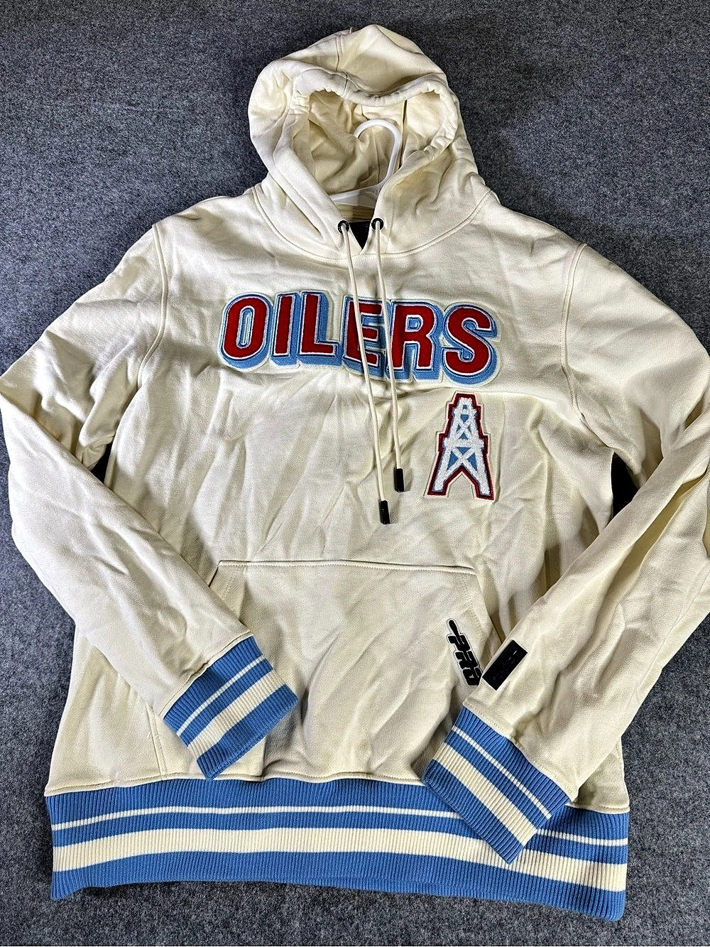 Starter Oilers Embroidered Hoodie Cream Blue Size Large Like New